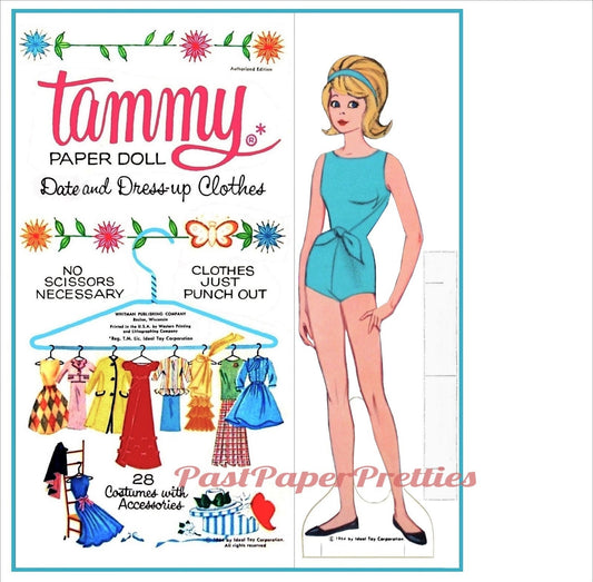 Vintage Paper Dolls Tammy Date and Dress Up Clothes c. 1964 Printable PDF Instant Digital Download Childhood Toy Teen Fashion Doll Z1