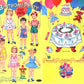 Vintage Paper Dolls Birthday Party Cut Outs c. 1961 Printable PDF Instant Digital Download 6 Cute Kitsch Children Party Costumes Clip Art