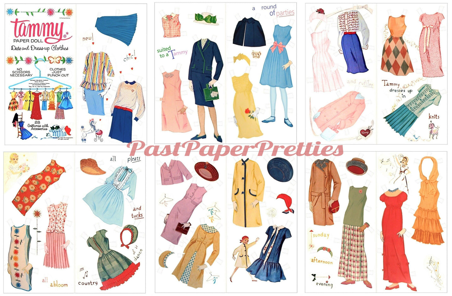 Vintage Paper Dolls Tammy Date and Dress Up Clothes c. 1964 Printable PDF Instant Digital Download Childhood Toy Teen Fashion Doll Z1