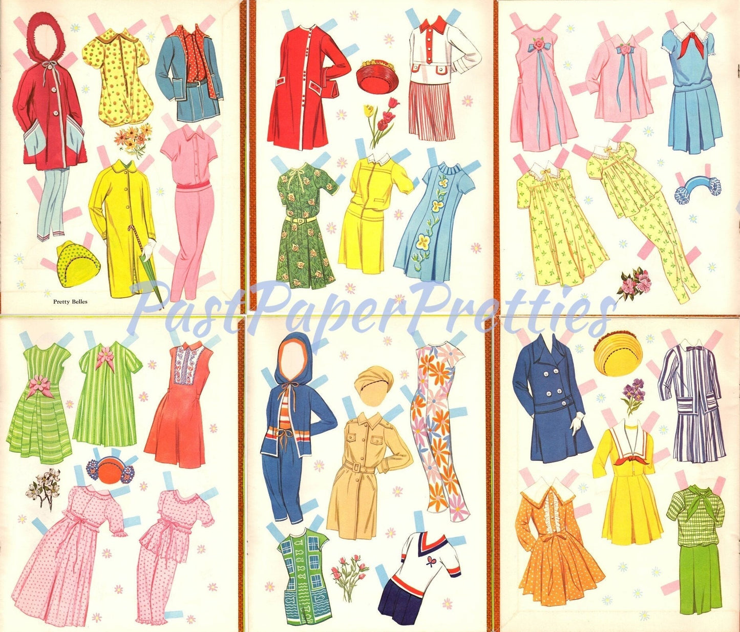 Vintage Paper Dolls Pretty Belles Cut-Outs Printable PDF Instant Digital Download 2 Cute Girls Friends Dolls and Sixties Fashions Clip Art