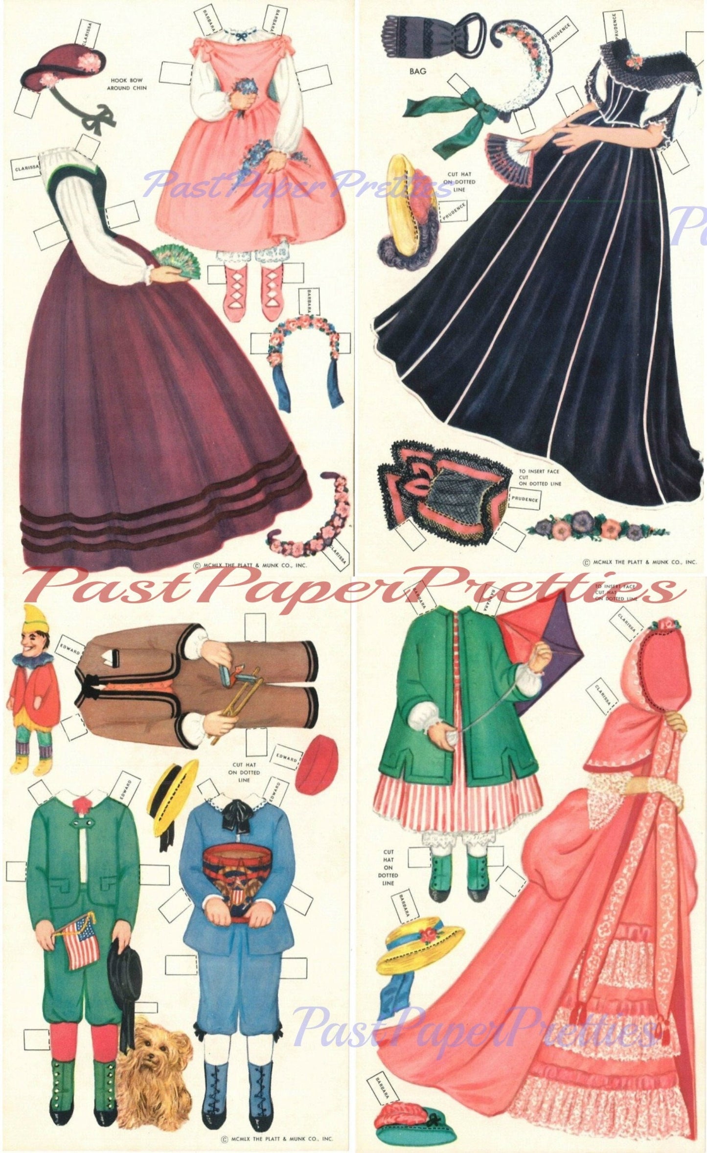 Vintage Paper Dolls Costume Dolls Belles of the Civil War Years c. 1960 PDF Printable Instant Digital Download 4 Cute Southern Dolls