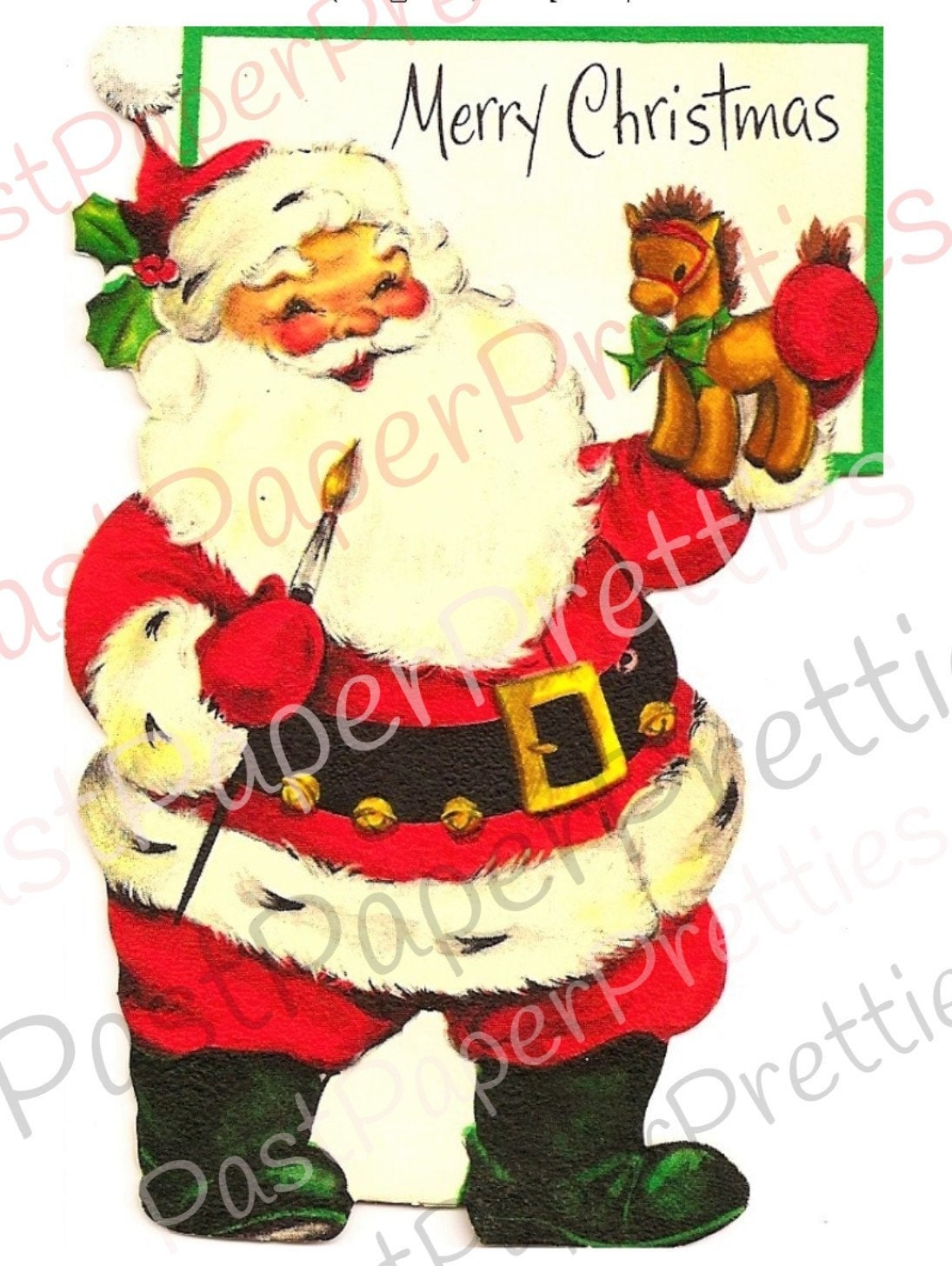 Vintage Printable Toymaker Santa Claus Mid Century Merry Christmas Card Images PDF Instant Digital Download Kitschmas Holiday Clip Art