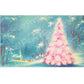 Vintage Printable Snowy Pink Christmas Tree Church Forest Scene Card Image Instant Digital Download Kitsch Retro Holiday Clip Art