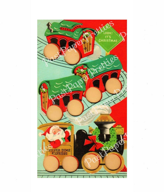 Vintage Printable Christmas Money Card Santa Train Silver Dime Express Coin Holder Image PDF Instant Digital Download 300 dpi