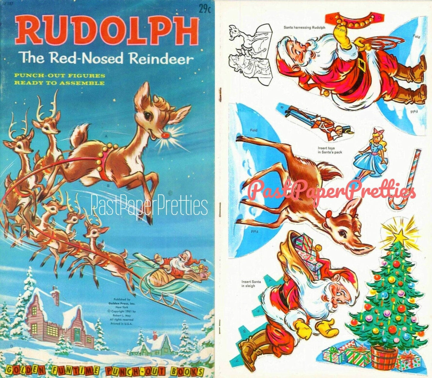 Vintage Paper Dolls Rudolph The Red-Nosed Reindeer c. 1961 Printable PDF Instant Digital Download Retro Christmas Playset Cut Outs Book