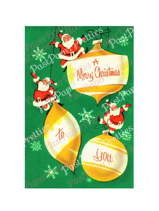 Vintage Printable Mid Century Santa Claus Retro Christmas Ornaments Card Image c. 1950s Instant Digital Download Kitsch Holiday Clip Art