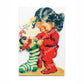 Vintage Printable Cute Little Christmas Girl Red Pajamas Stocking Card Image 1940s Instant Digital Download Kitsch Holiday Clip Art 300 dpi