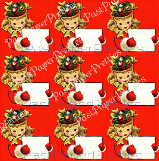 Vintage Printable Little Miss Merry Christmas Girl Fancy Hat Gift Tag Collage Card Image c. 1950 PDF Instant Digital Download 300 dpi