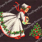 Vintage Printable Pretty Christmas Holly Girl with Watering Can Card Image c. 1940s PDF Instant Digital Download Kitsch Clipart JPEG PNG