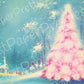 Vintage Printable Snowy Pink Christmas Tree Church Forest Scene Card Image Instant Digital Download Kitsch Retro Holiday Clip Art