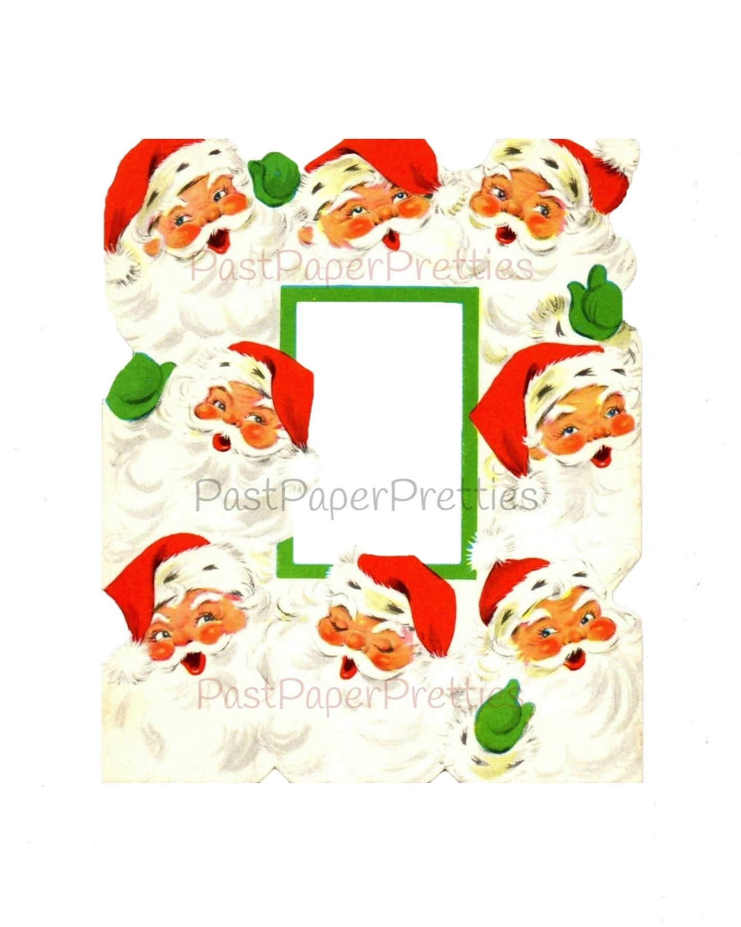 Vintage Printable Jolly Santa Faces Photo Frame Christmas Card Image Instant Digital Download Kitsch Santa Claus Clip Art PNG JPEG 300 dpi