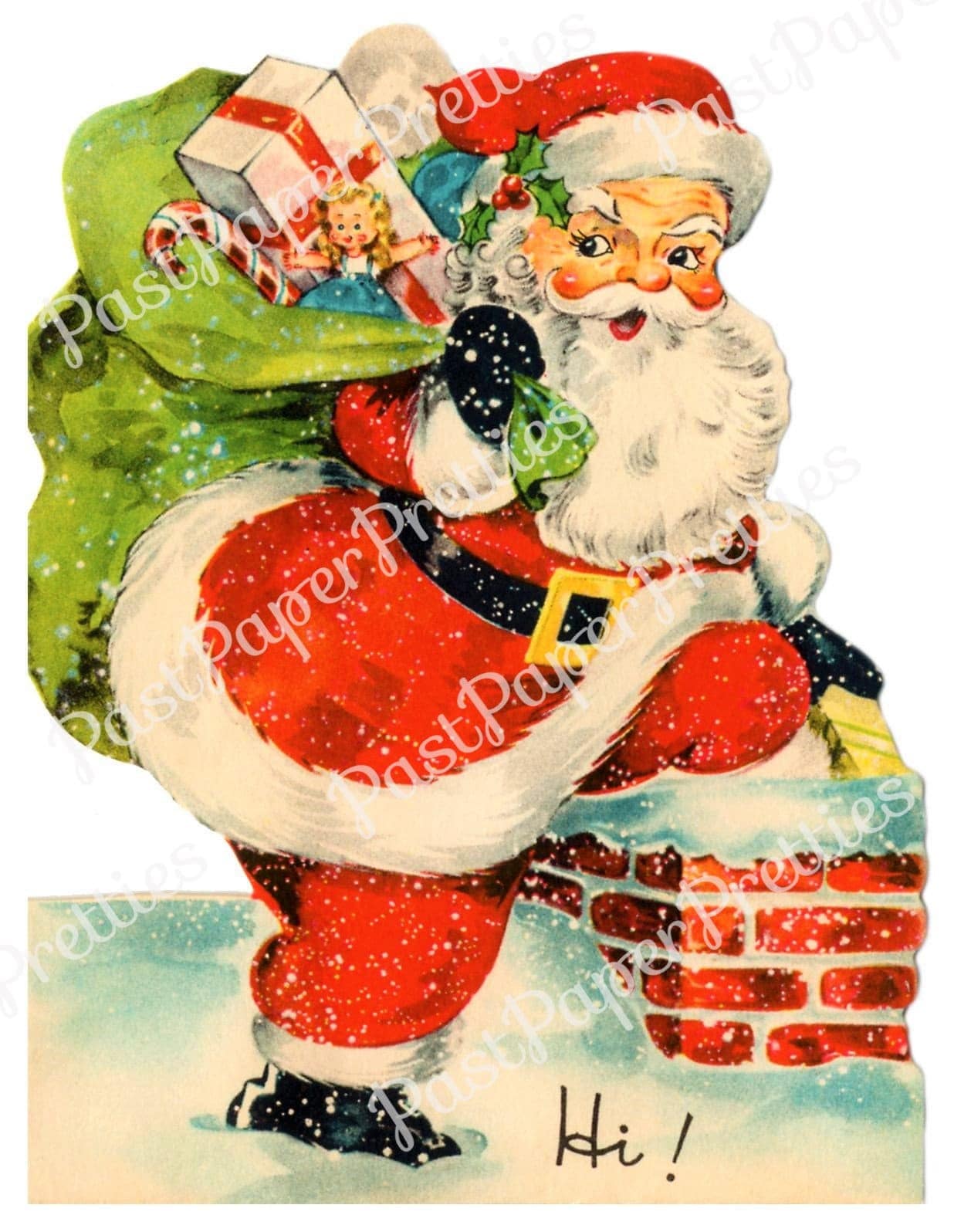 Vintage Printable Retro Santa Claus Christmas Card Images Three 1940s Designs PDF Instant Digital Download Kitschmas Holiday Clip Art