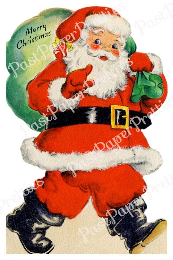 Vintage Printable Retro Santa Claus Christmas Card Images Three 1940s Designs PDF Instant Digital Download Kitschmas Holiday Clip Art