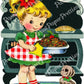 Vintage Printable Little Christmas Girl Baking Plum Pudding Card Image c. 1950s Instant Digital Download Xmas Clip Art PNG JPEG 300 dpi