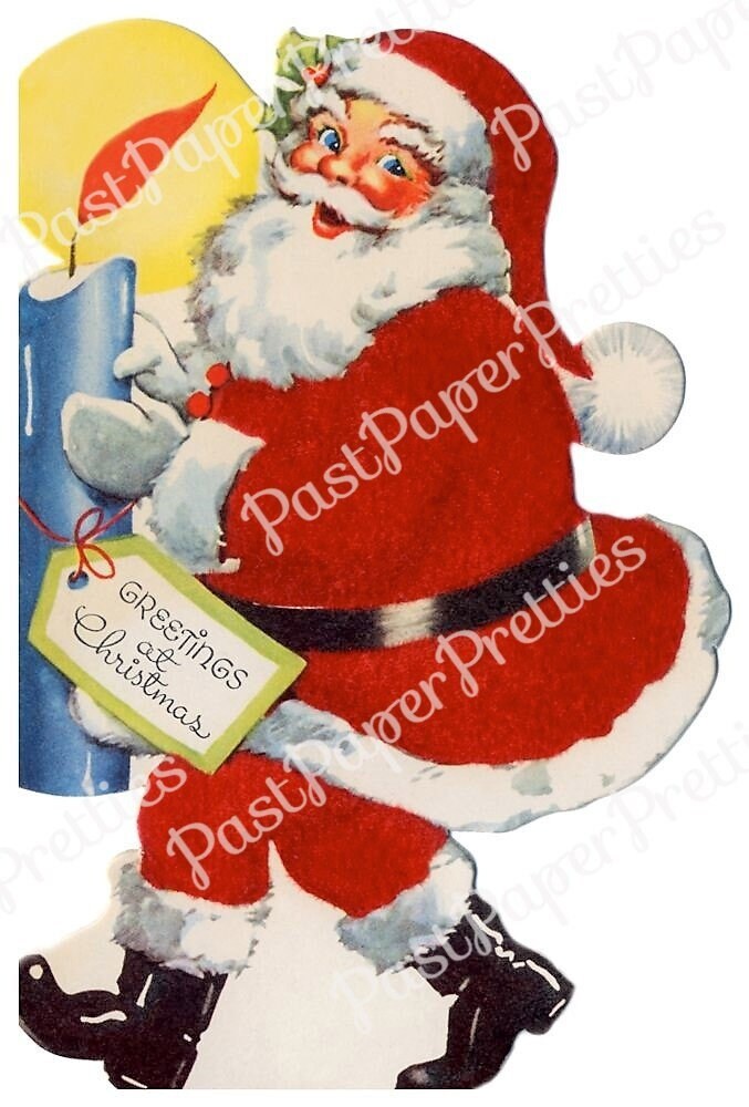 Vintage Printable Retro Santa Claus Christmas Card Images Three 1940s Designs PDF Instant Digital Download Kitschmas Holiday Clip Art