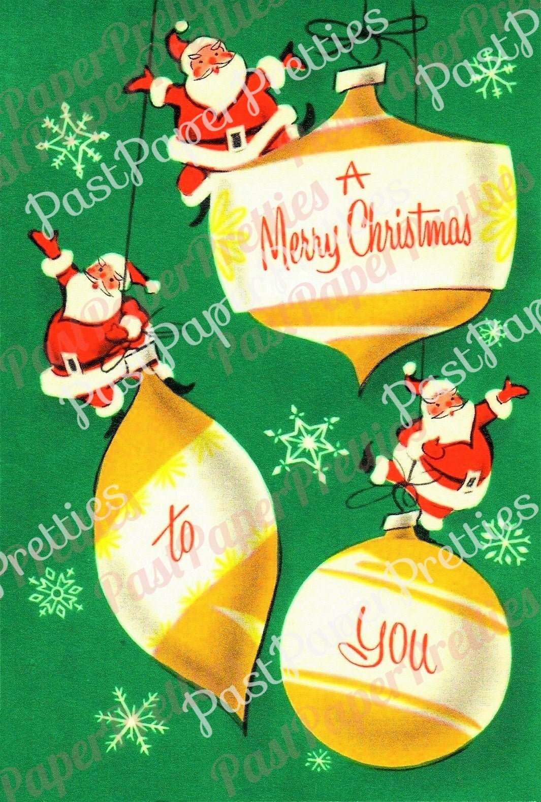 Vintage Printable Mid Century Santa Claus Retro Christmas Ornaments Card Image c. 1950s Instant Digital Download Kitsch Holiday Clip Art