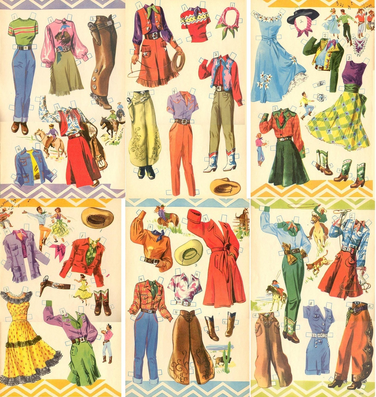 Vintage Paper Dolls Girls of the West c. 1940s Printable PDF Instant Digital Download Pretty Cowgirl Friends Clip Art