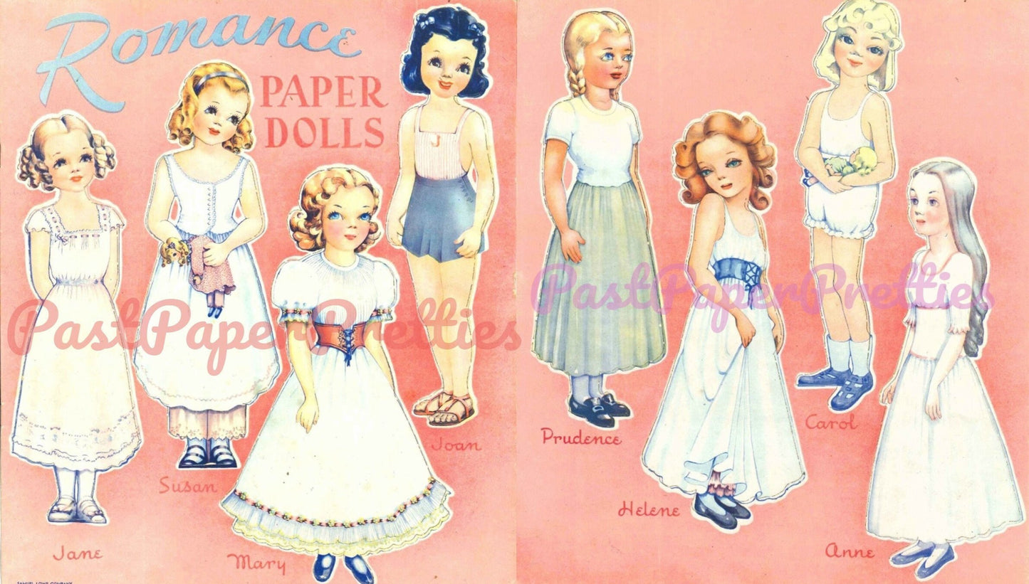 Vintage Paper Dolls Romance c. 1940s PDF Printable Instant Digital Download Eight Kitsch Romantic Ladies Clip Art