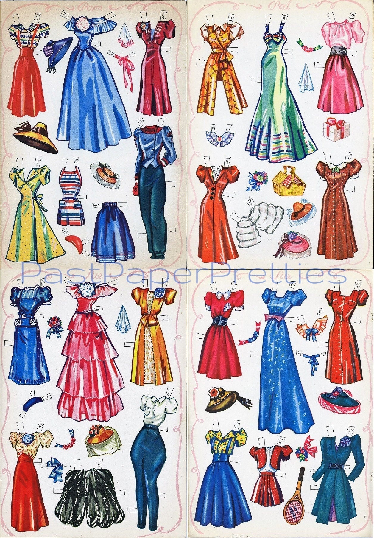 Vintage Paper Dolls On Parade c. 1940s Printable PDF Instant Digital Download 4 Pretty Ladies Cute Forties Fashion Models Clip Art