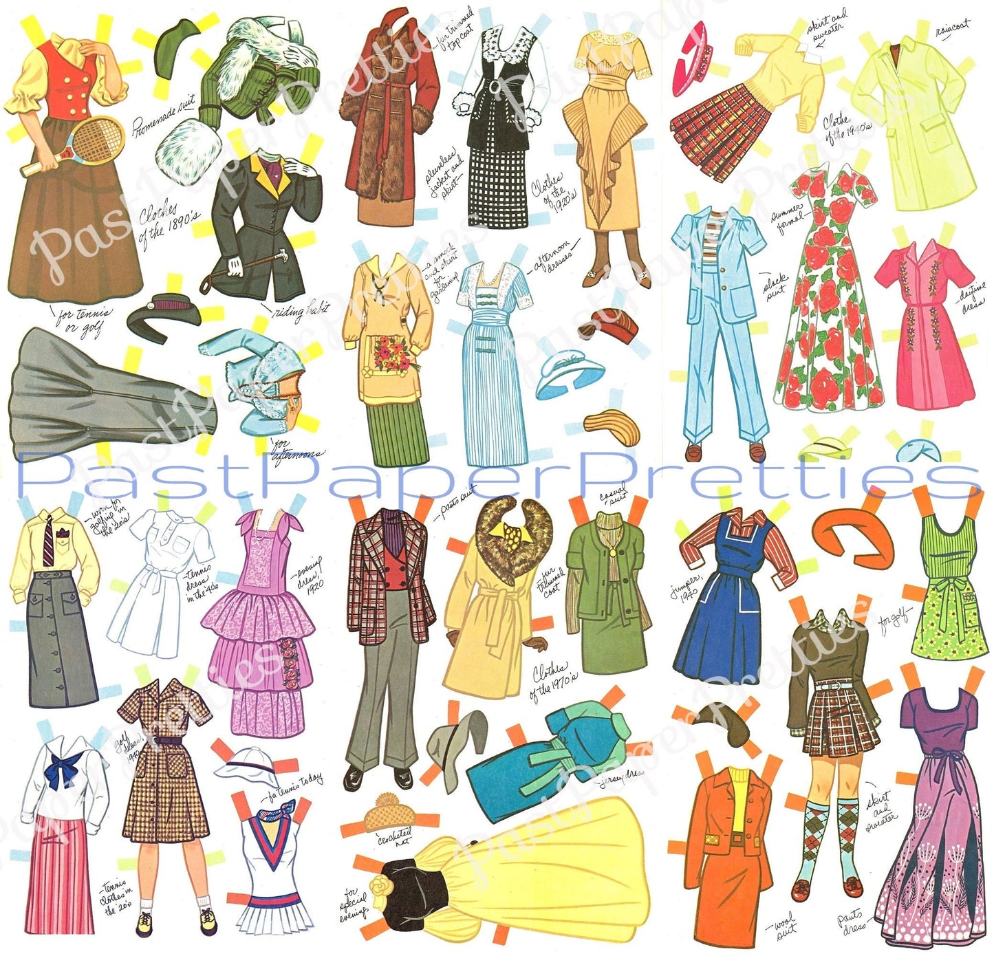 Vintage Paper Dolls Now and Then 1976 PDF Printable Instant Digital Download Time Travelling Dolls Fashions of 1890s 1920s 1940s 1970s