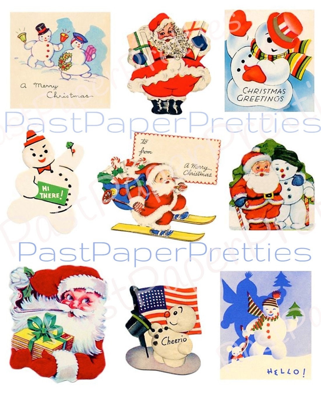 Vintage Printable Christmas Gift Tags Seals Stickers Collage PDF Instant Digital Download Retro 1930s 1940s Cute Kitsch Holiday Clip Art