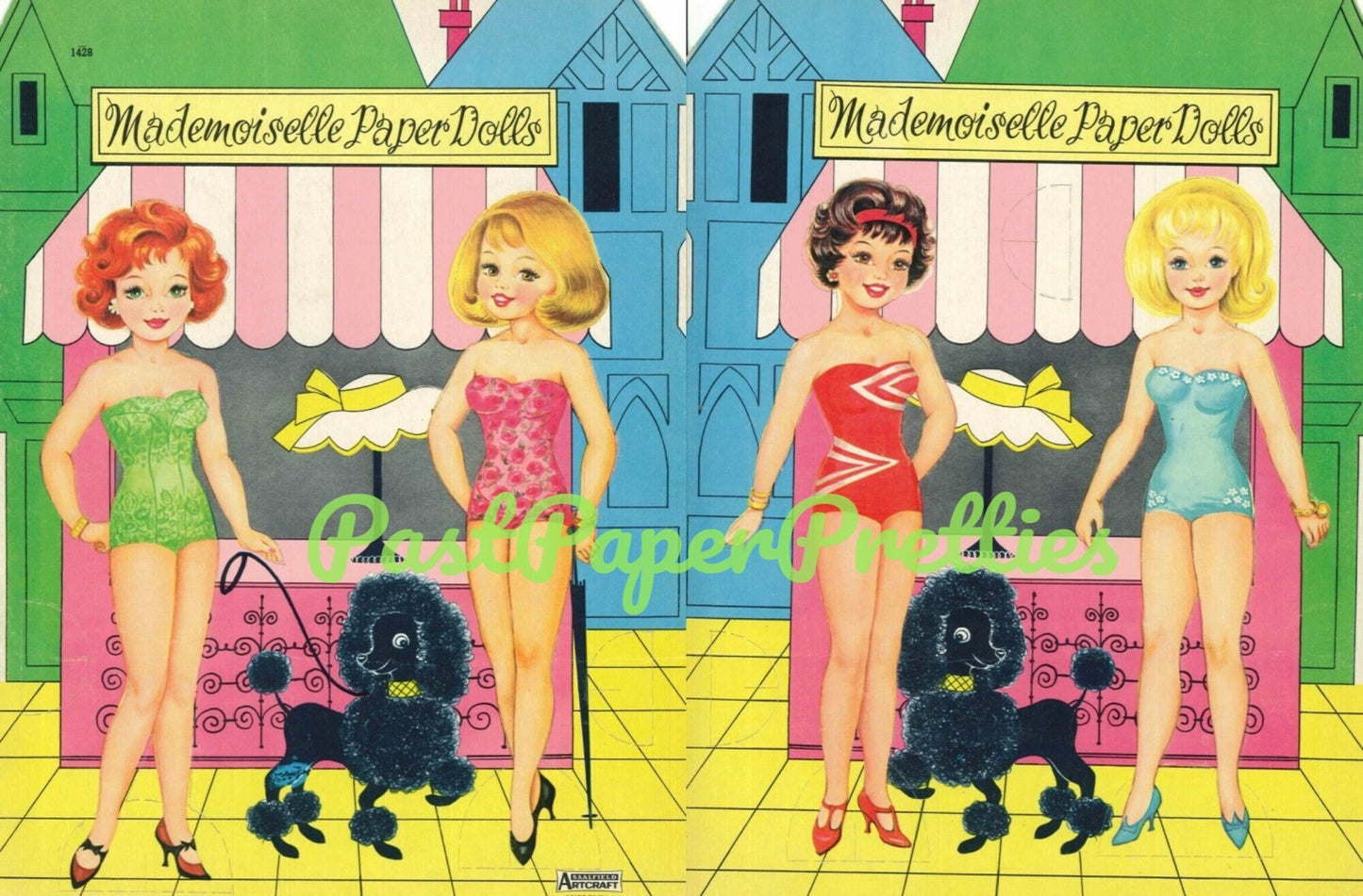 Vintage Mademoiselle Paper Dolls c. 1950s Printable PDF Instant Digital Download 4 Pretty French Girls & Boutique Outfits Clip Art