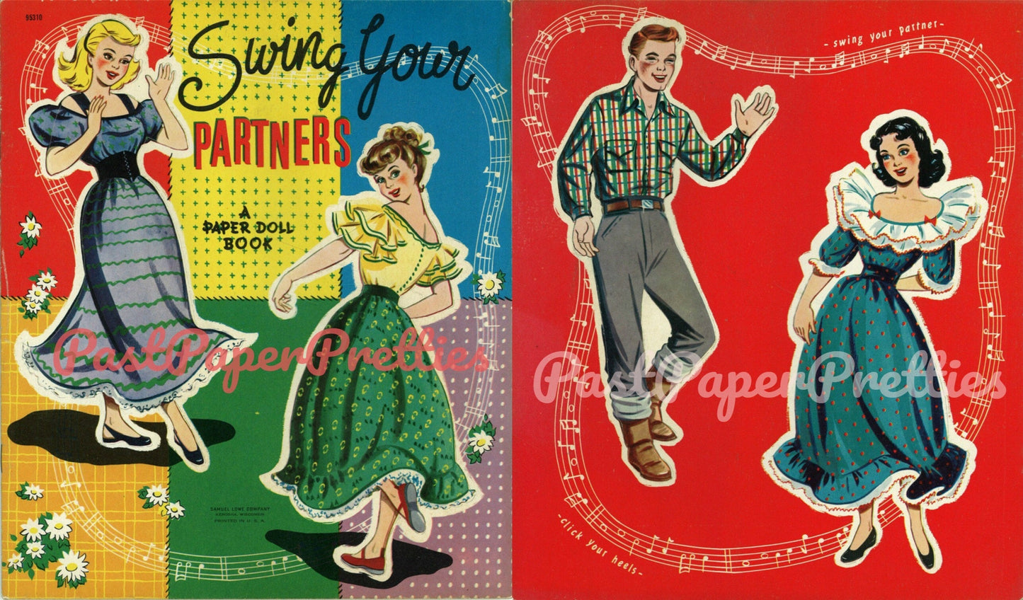 Vintage Paper Dolls Swing Your Partner c. 1950s Printable PDF Instant Digital Download Country Western Square Dance Line Dance Clip Art