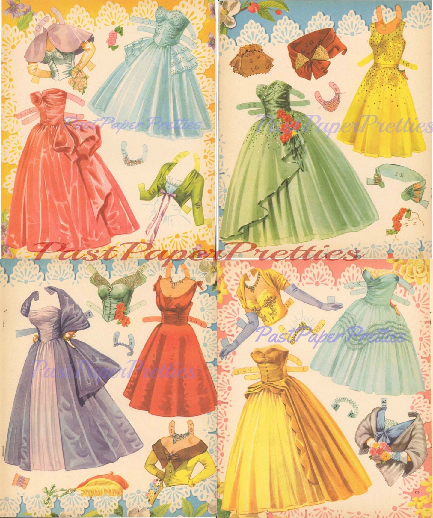 Vintage Paper Dolls Pretty As A Picture c. 1950s Printable PDF Instant Digital Download 2 Lovely Ladies Glamorous Gowns Clip Art