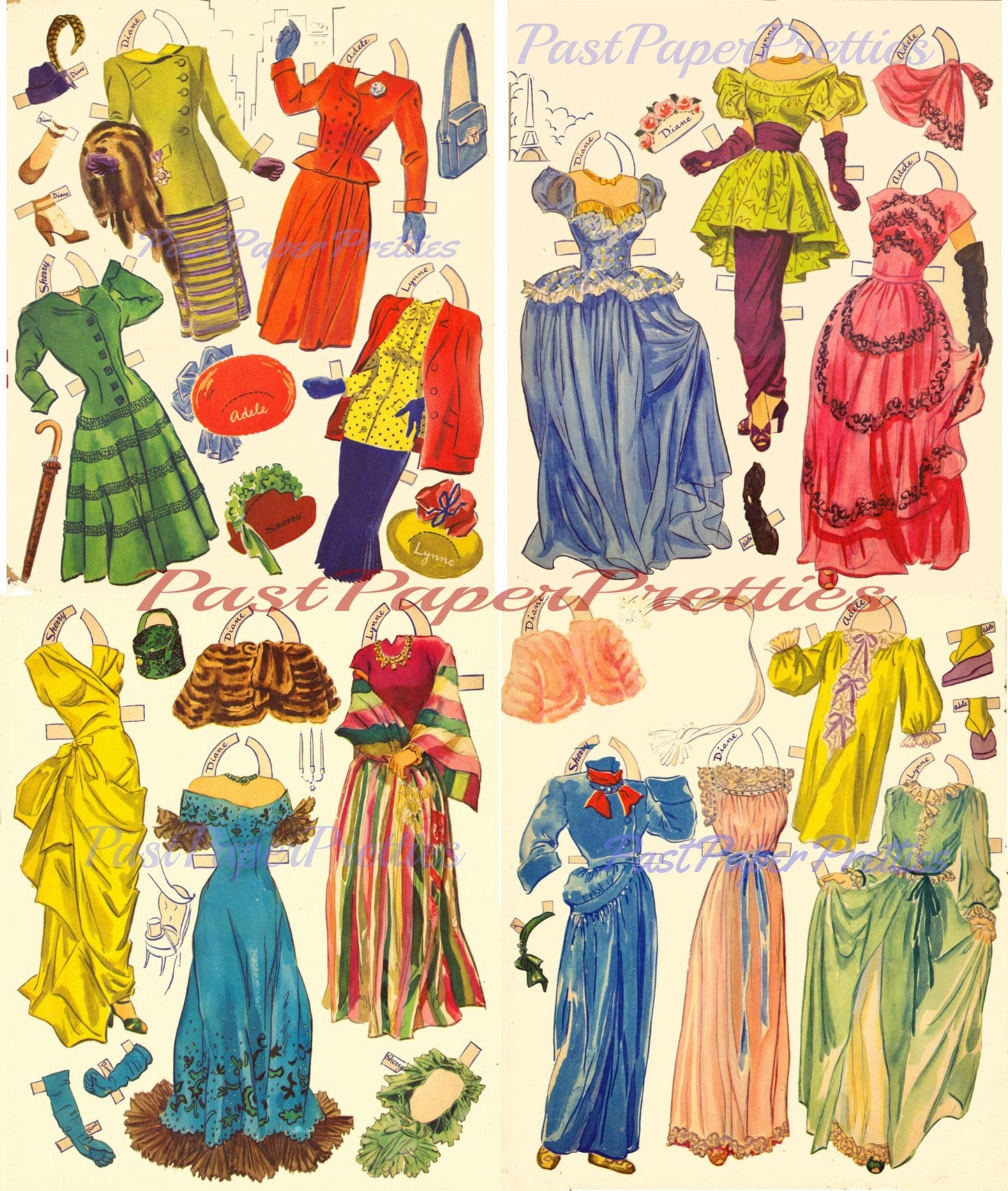 Vintage Paper Dolls Sherry and Adele Glamorous Ladies 1953 PDF Printable Instant Digital Download Beautiful Mid Century Glam Girls Clip Art