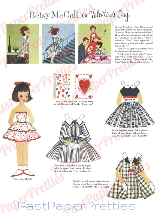 5 Sets Vintage Valentine Paper Dolls all Betsy McCall Collage Sheets c. 1950s Printable PDF Instant Digital Download