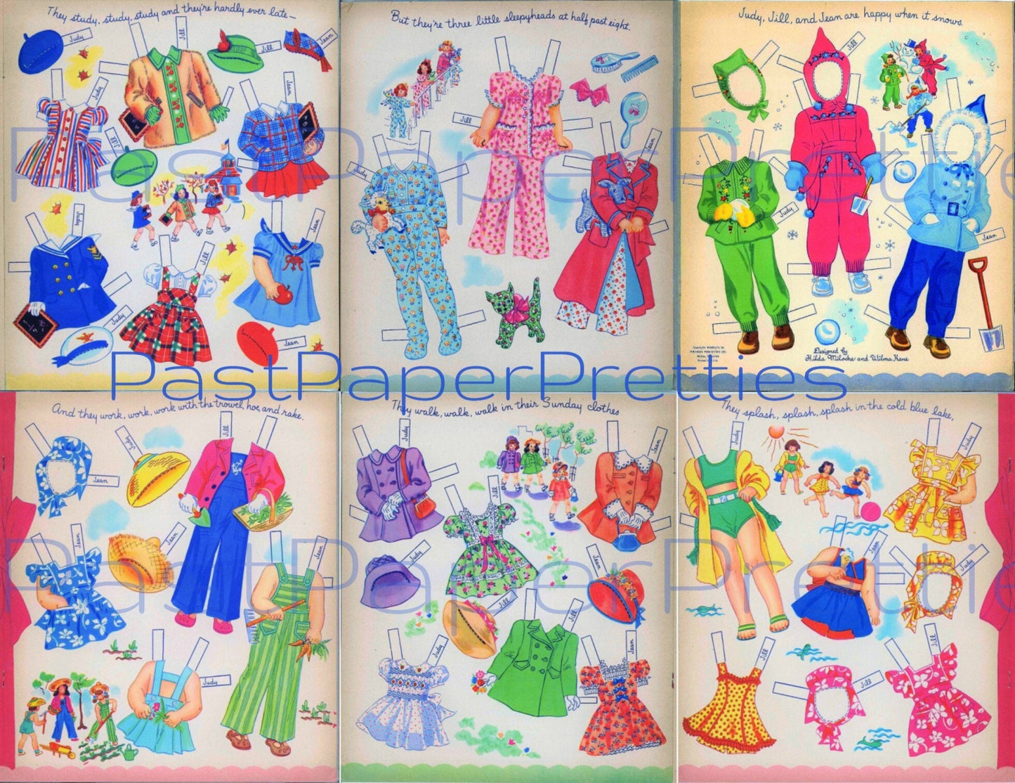 Vintage Paper Dolls Judy Jill and Jean 1950s Printable PDF Instant Digital Download 3 Adorable Girls To Dress Up Clip Art