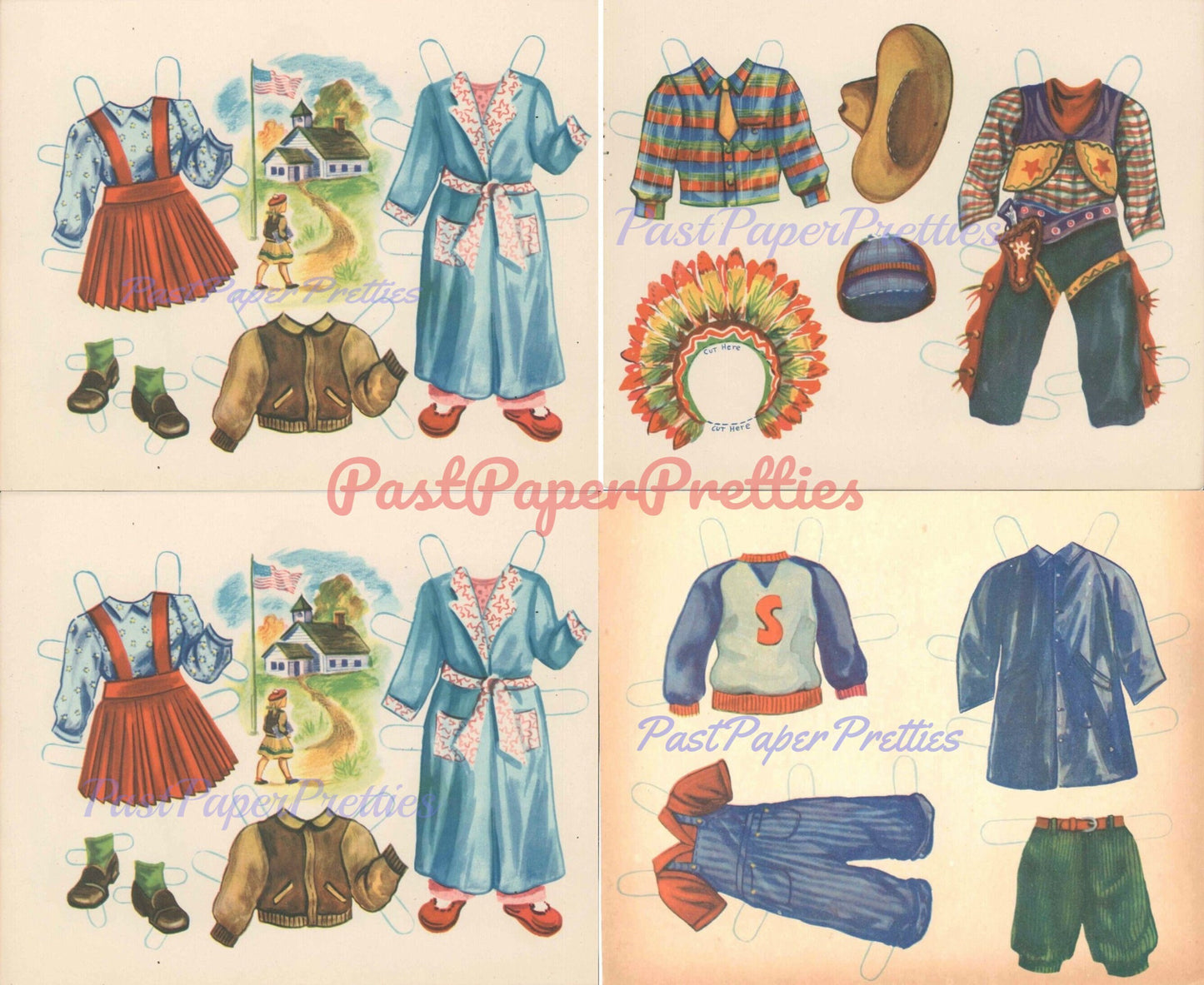 Vintage Paper Dolls Hay Ride Cut Out Dolls c. 1950s PDF Printable Instant Digital Download Super Cute Little Country Girls Boys Clip Art