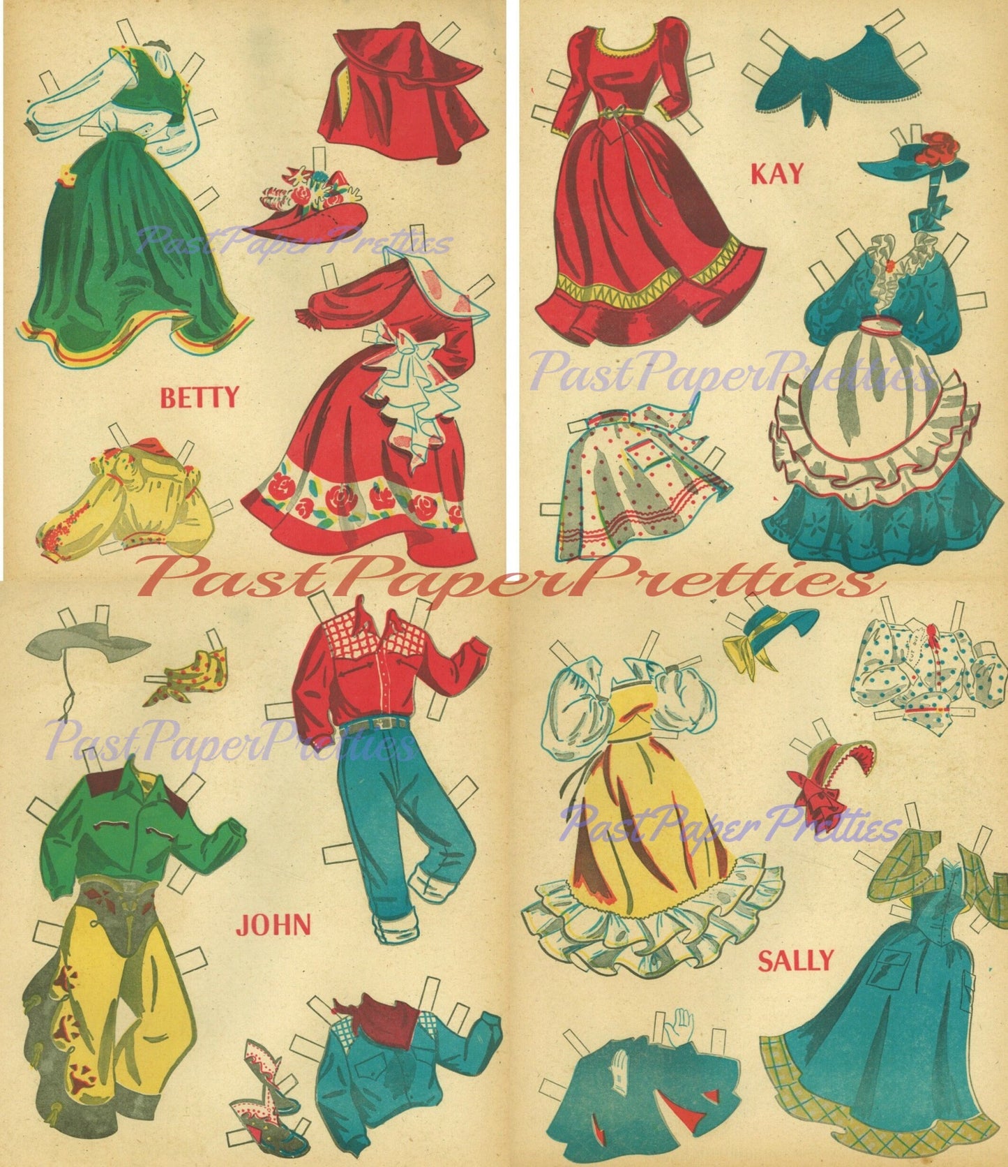 Vintage Paper Dolls Swing Your Partner c. 1950s Printable PDF Instant Digital Download Country Western Square Dance Line Dance Clip Art