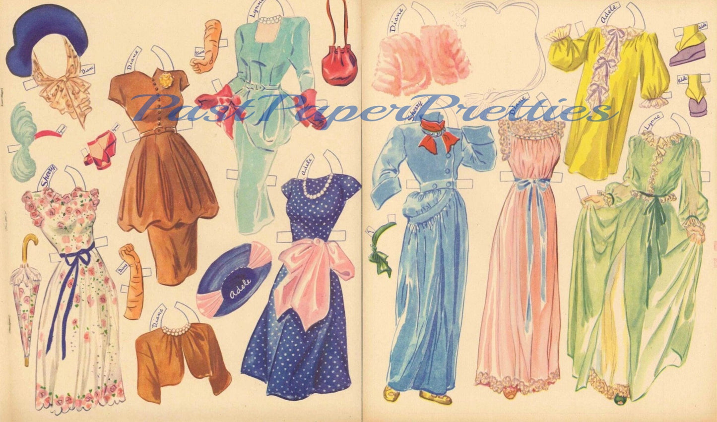 Vintage Paper Dolls Sherry and Adele Glamorous Ladies 1953 PDF Printable Instant Digital Download Beautiful Mid Century Glam Girls Clip Art