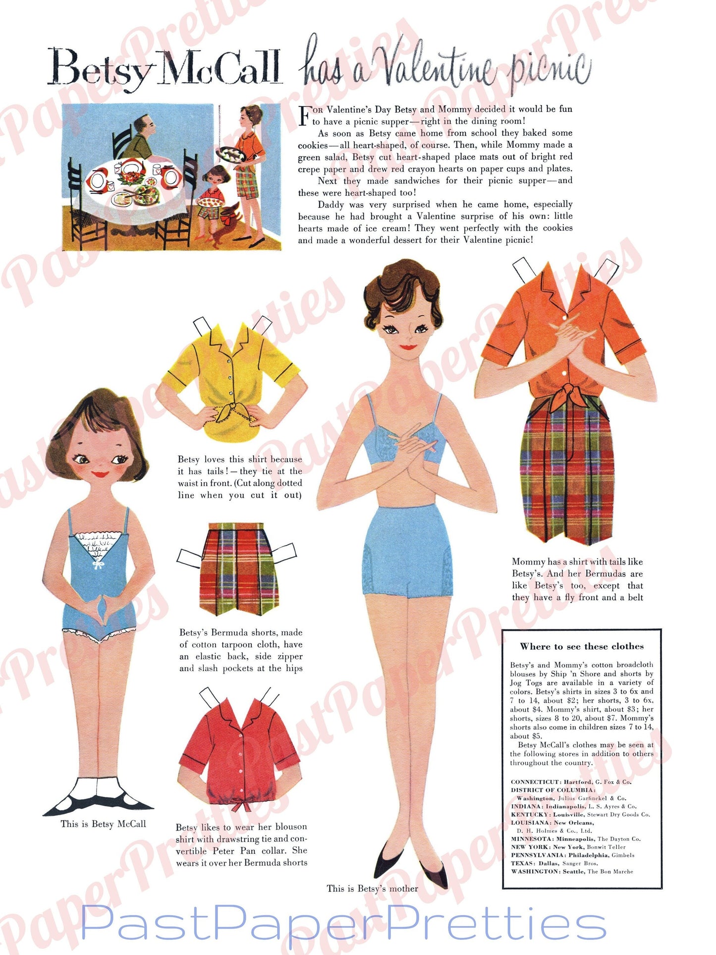 5 Sets Vintage Valentine Paper Dolls all Betsy McCall Collage Sheets c. 1950s Printable PDF Instant Digital Download