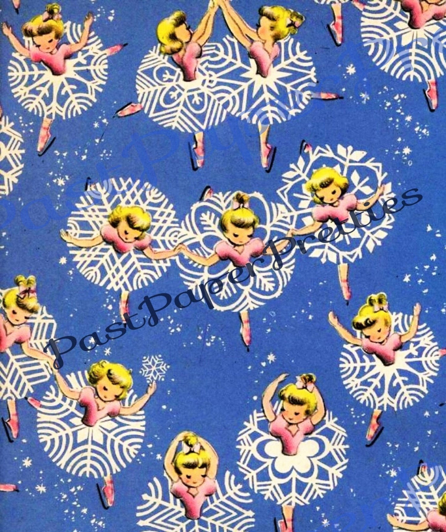 Vintage Printable Christmas Gift Wrap Skating Snowflake Ballerina Girls Instant Digital Download Kitsch Cute Dancers Wrapping Paper