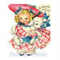 Vintage Printable Easter Card Pretty Ringlets Girl with Lamb and Tartan Dress PDF Image Instant Digital Download 300 dpi JPEG PNG