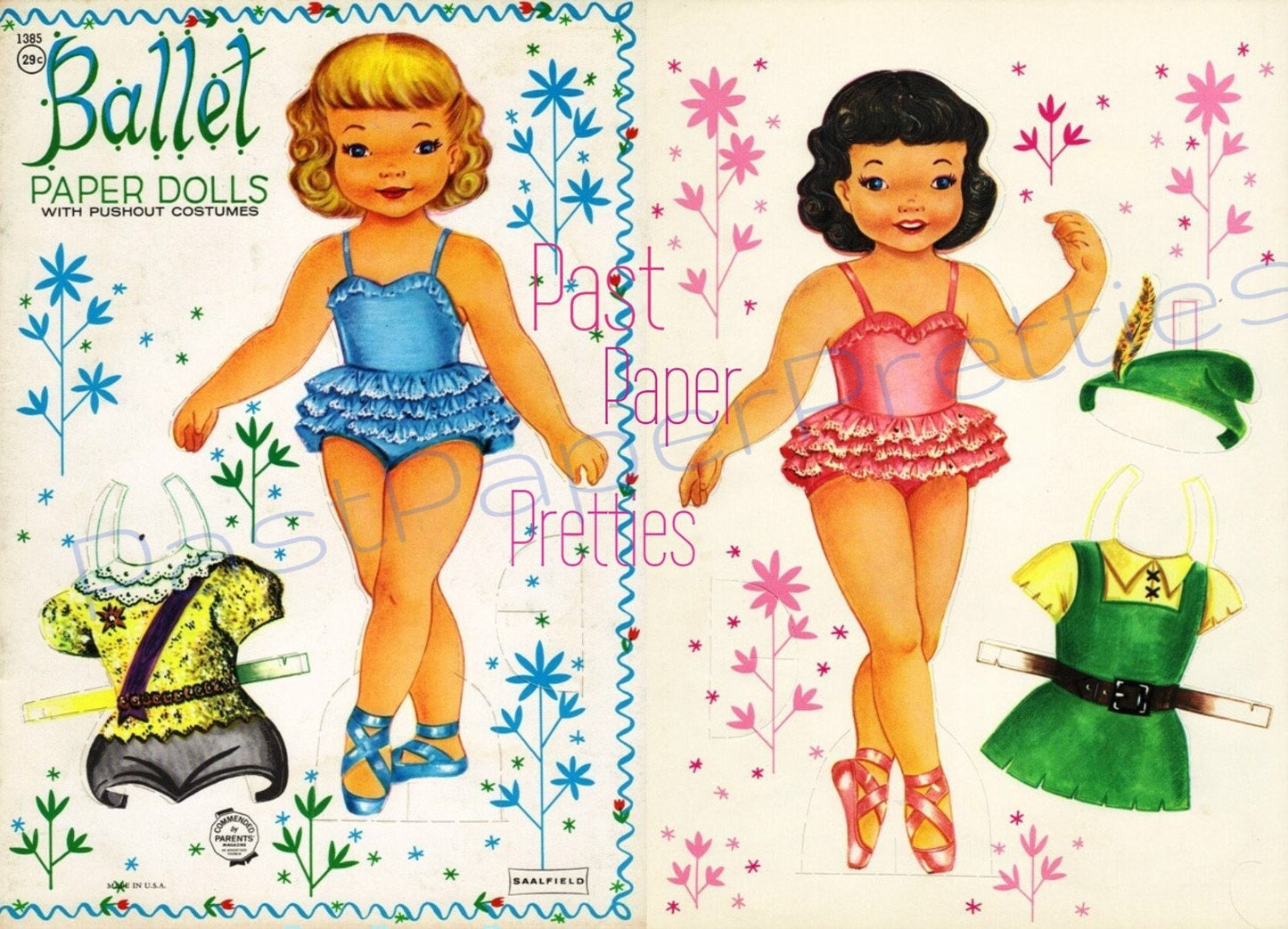 Vintage Paper Dolls Little Ballet Girls 1953 Printable PDF Instant Digital Download Cutesy Cute Ballerinas Dancers Wrap Around Dresses