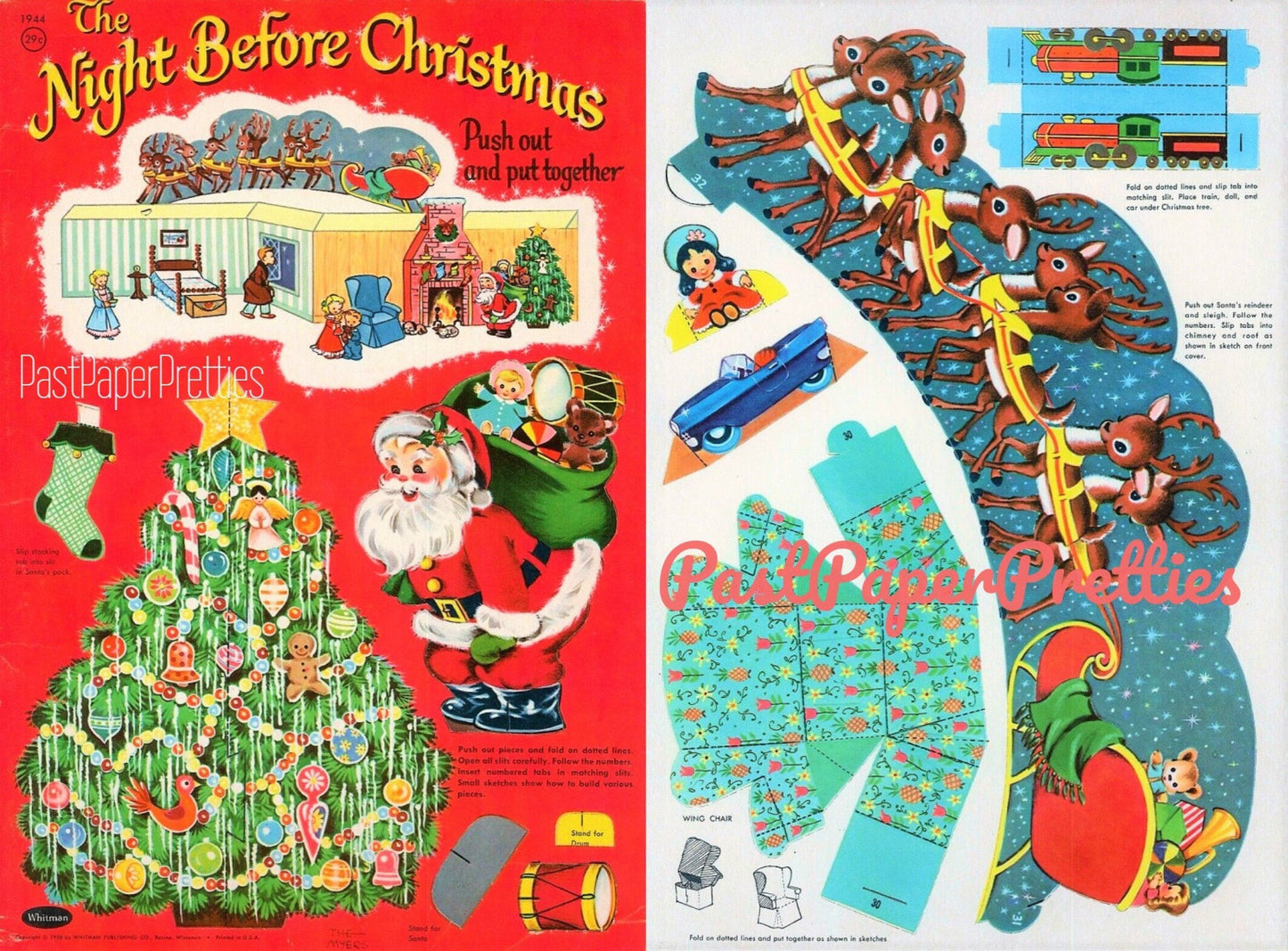 Vintage Printable The Night Before Christmas Cut Out & Assemble Paper Playset Book c. 1958 PDF Instant Digital Download Retro Paper Diorama
