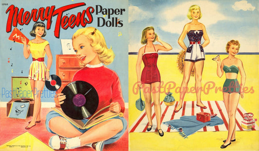 Vintage Paper Dolls Merry Teens c. 1953 Printable PDF Instant Digital Download 4 Pretty High School Teenager Girls Clip Art