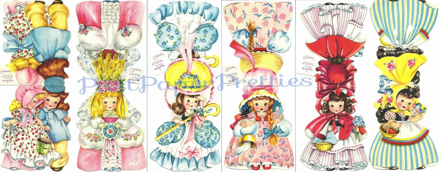 Vintage Storybook Girls Printable Paper Doll Greeting Cards Cut And Fold Forget Me Not PDF Instant Digital Download Lot of 6 Kitsch Cuties