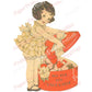 Vintage Antique Printable Valentine Art Deco Little Girl with Frilly Dress and Hatbox Card Image c. 1930s Instant Digital Download