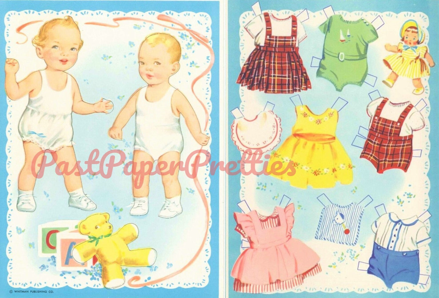 Vintage Paper Dolls Baby Brother and Sister Cute Twin Babies c. 1958 Printable PDF Instant Digital Download Infant Siblings Clip Art