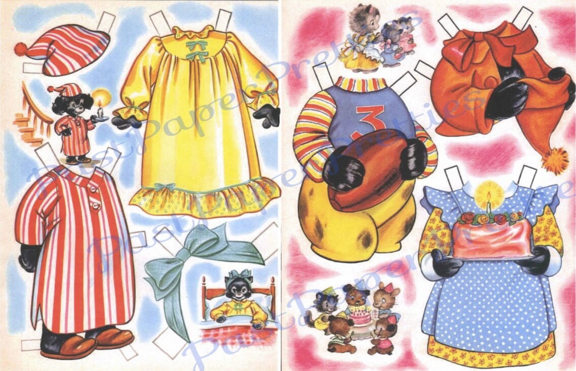 Vintage Paper Dolls Dress-Up Animal Dolls Kit and Kapoodle Kitsch Cat Dog and Clothes Printable PDF Instant Digital Download Kitty and Pup