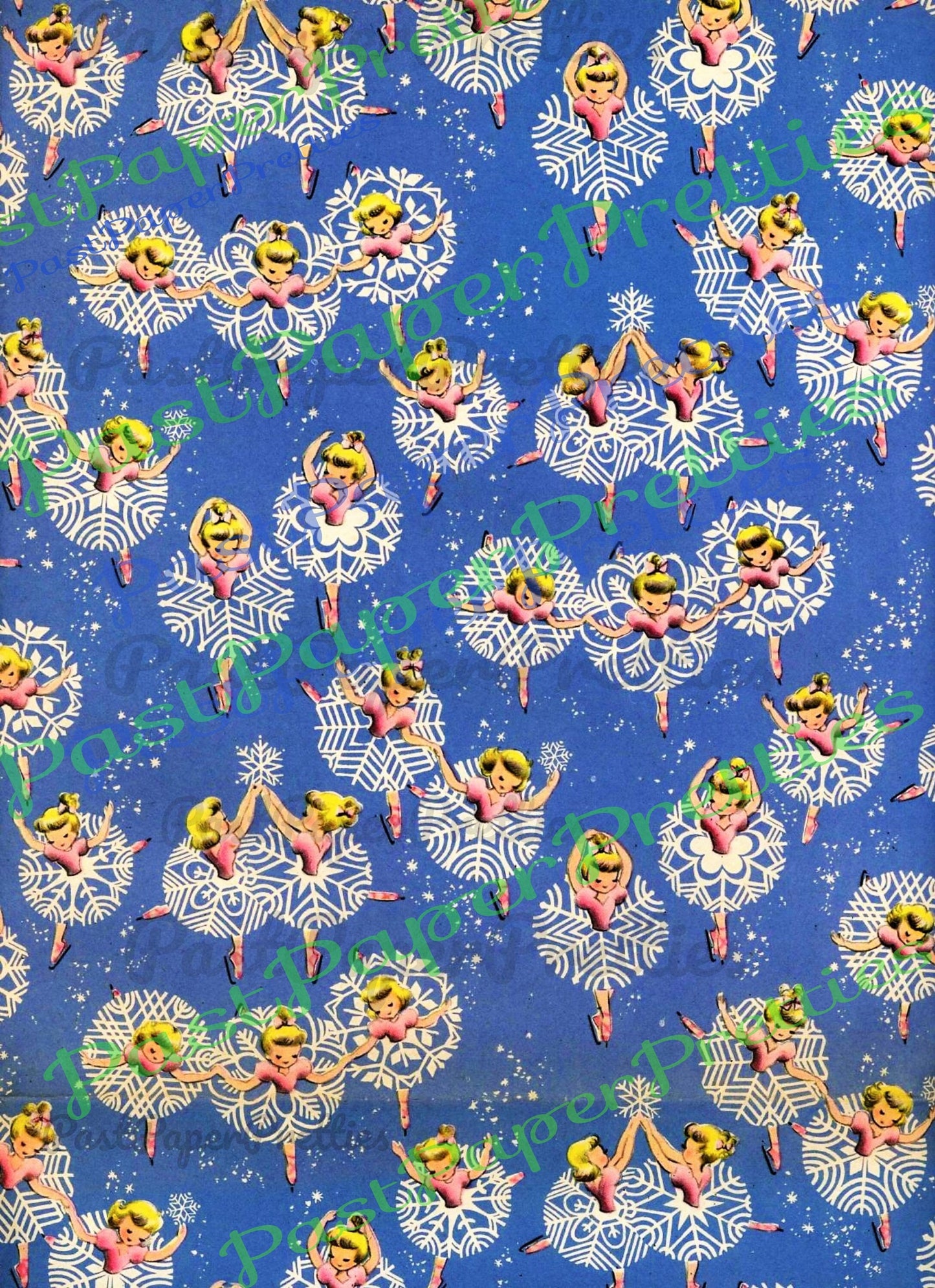 Vintage Printable Christmas Gift Wrap Skating Snowflake Ballerina Girls Instant Digital Download Kitsch Cute Dancers Wrapping Paper