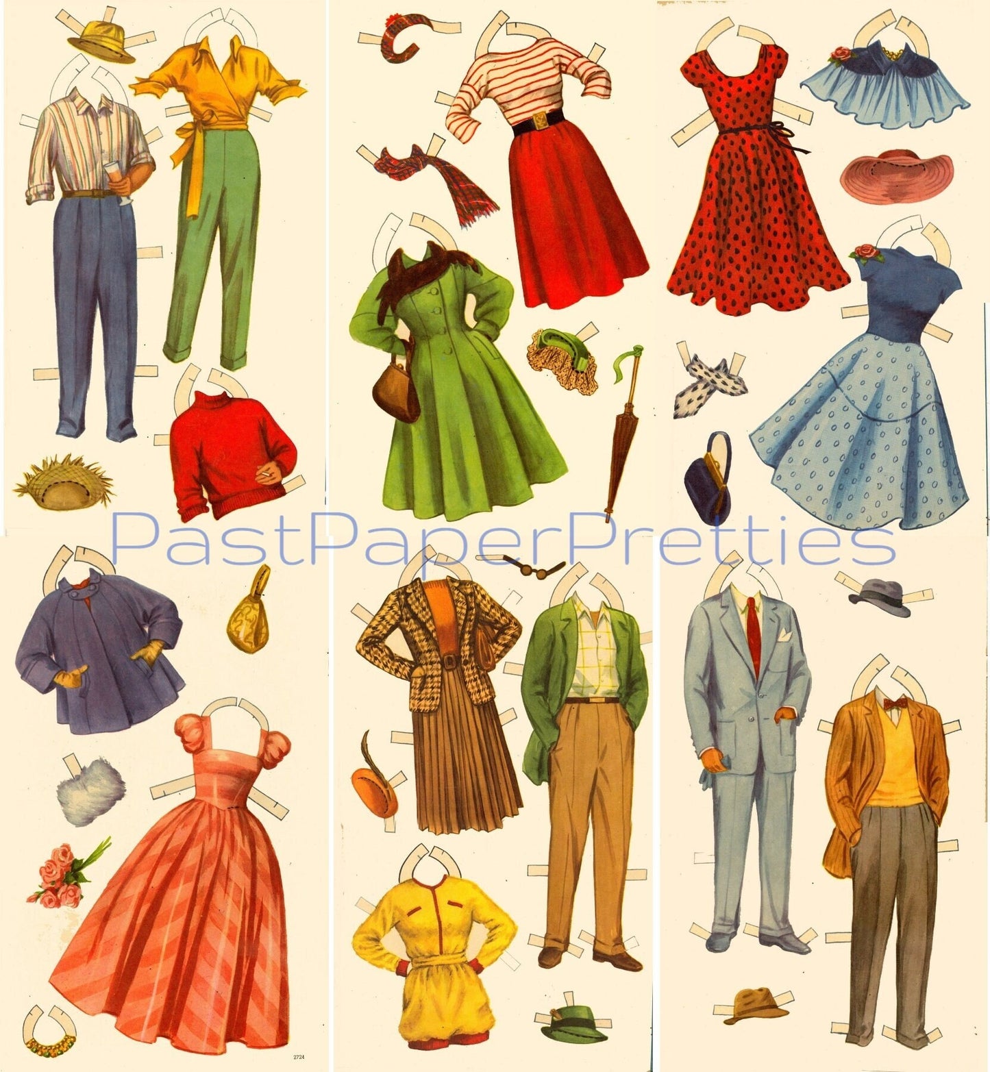 Vintage Paper Dolls Honeymoon c. 1961 Printable PDF Instant Digital Download Husband Wife Cute Honeymooners Couple Retro '60s Clip Art