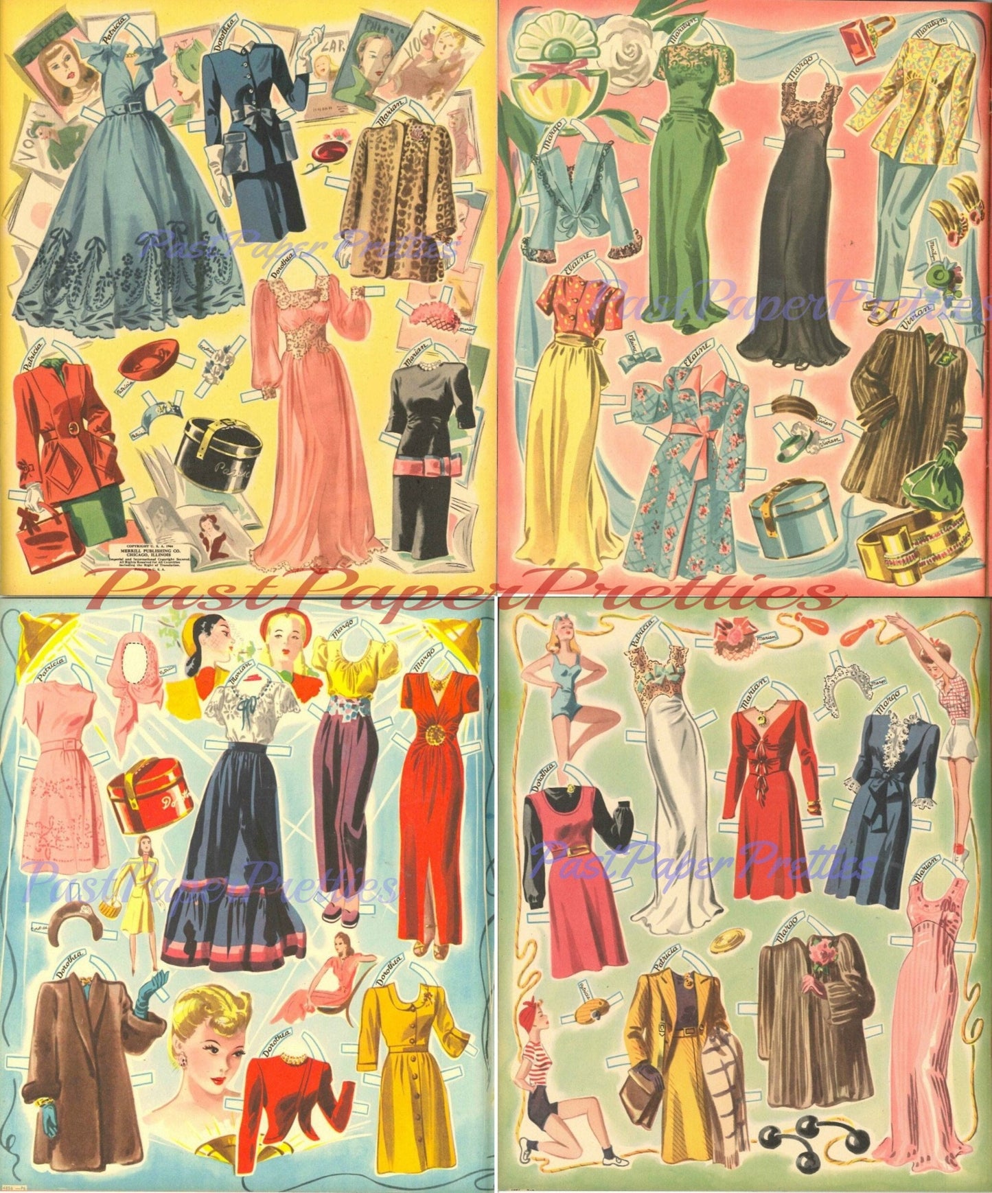 Vintage Paper Dolls Magazine Cover Girls c. 1944 Printable PDF Instant Digital Download Americas Prettiest Girls Fashion Models Clip Art