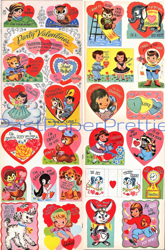 25 Vintage Printable 1950s Valentines Day Cards Cute Kitsch Boys Girls Children Animals PDF Instant Digital Download Clip Art JPEGs