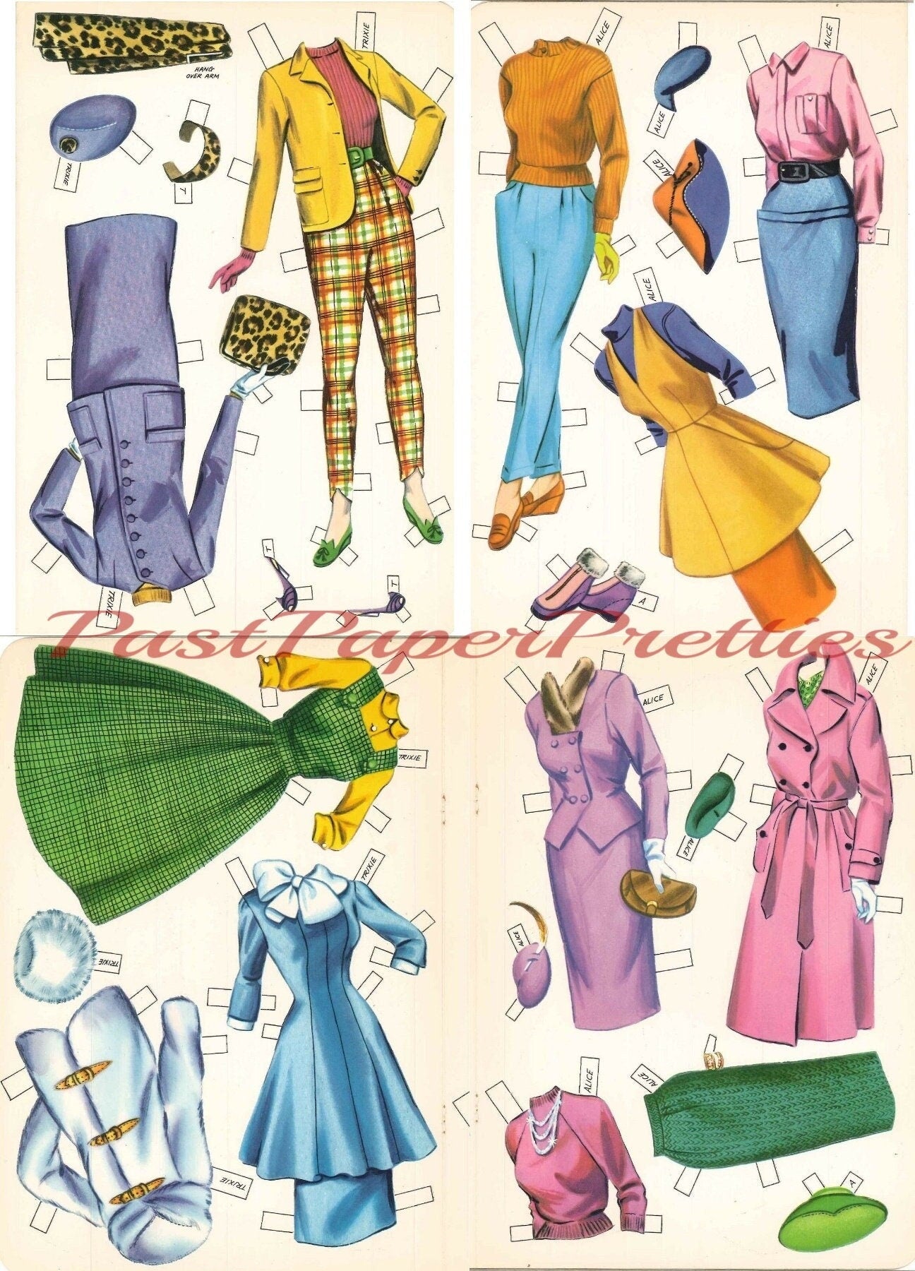 Vintage Paper Dolls Dress-Up Dolls c. 1963 PDF Printable Instant Digital Download 2 Pretty Ladies and Fashions Clip Art