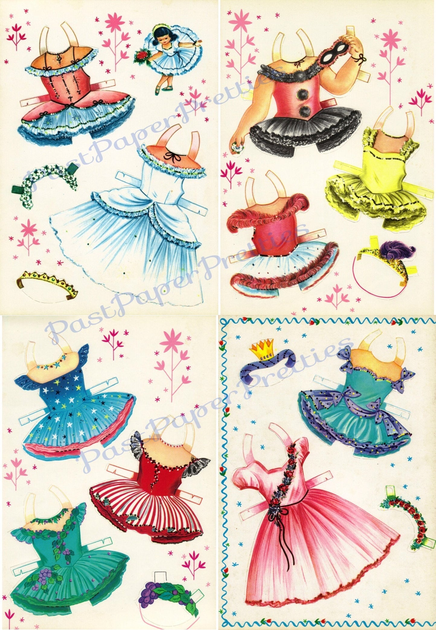 Vintage Paper Dolls Little Ballet Girls 1953 Printable PDF Instant Digital Download Cutesy Cute Ballerinas Dancers Wrap Around Dresses